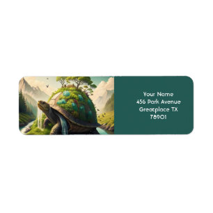 Fantasy Cute  Turtle Waterfall Forest Return Address Label