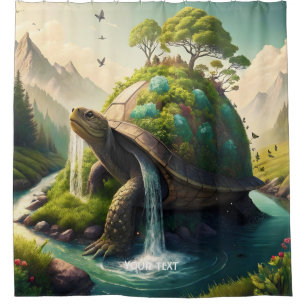 Fantasy Cute Turtle Waterfall Forest Shower Curtain