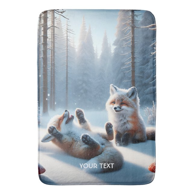 Fantasy Cute Two Baby Foxes Bath Mat (Front Vertical)