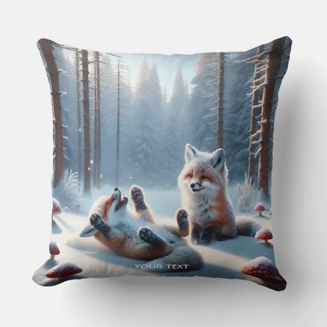 Fantasy Cute Two Baby Foxes Cushion (Front)