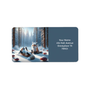 Fantasy Cute Two Baby Foxes Label