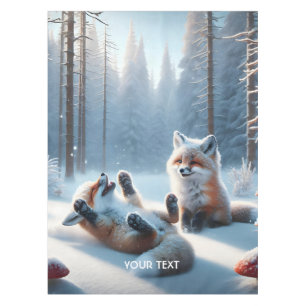 Fantasy Cute Two Baby Foxes Tablecloth