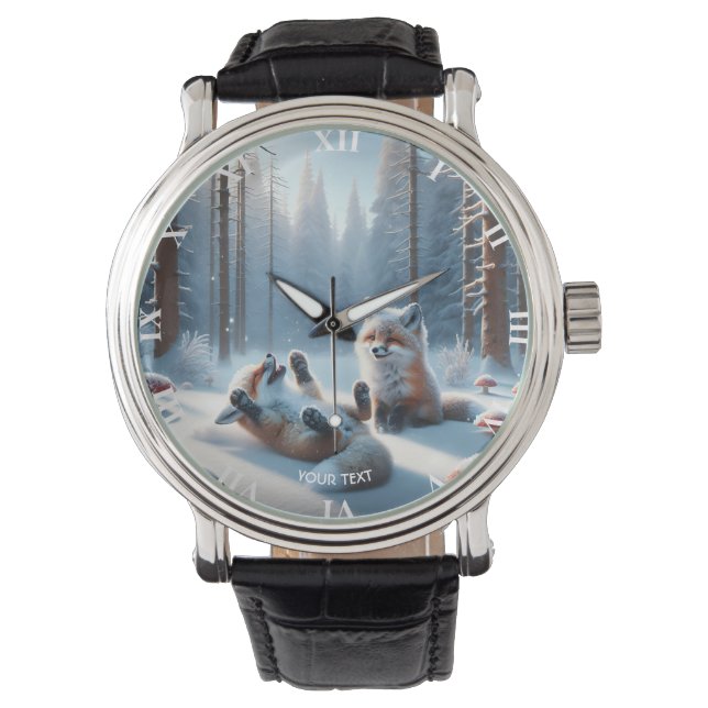Fantasy Cute Two Baby Foxes Watch (Front)