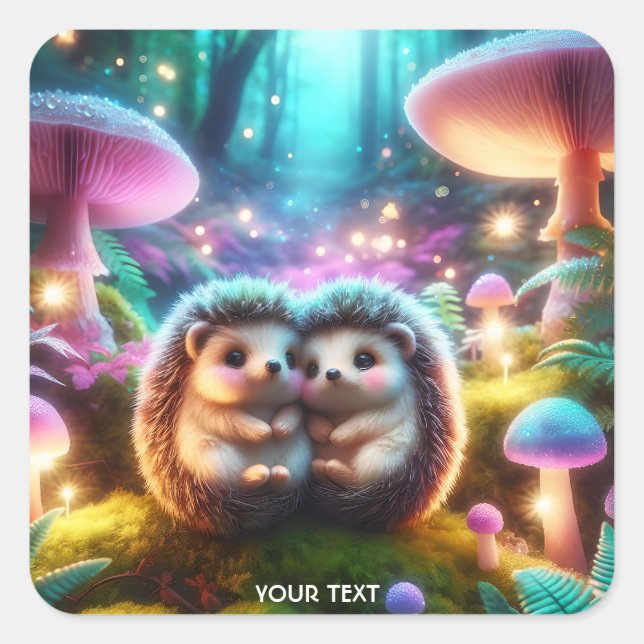 Fantasy Cute Two Baby Hedgehogs Square Sticker (Front)