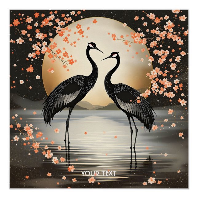 Fantasy Cute Two Black Cranes Poster (Front)