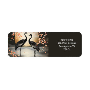 Fantasy Cute Two Black Cranes Return Address Label