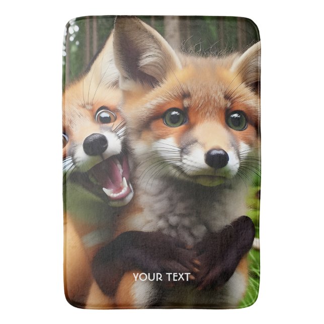 Fantasy Cute Two Foxes Forest  Bath Mat (Front Vertical)