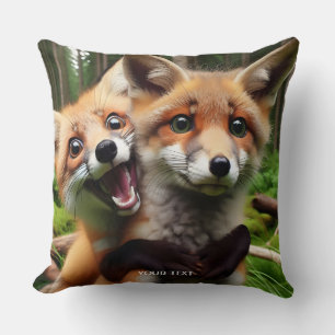 Fantasy Cute Two Foxes Forest Cushion