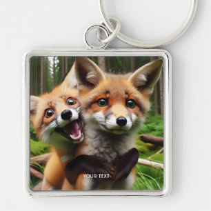 Fantasy Cute Two Foxes Forest Key Ring