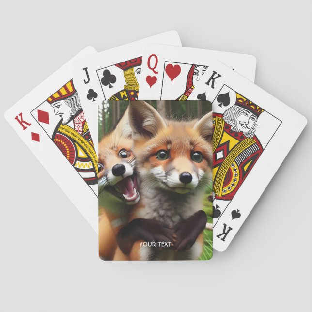Fantasy Cute Two Foxes Forest  Playing Cards (Back)
