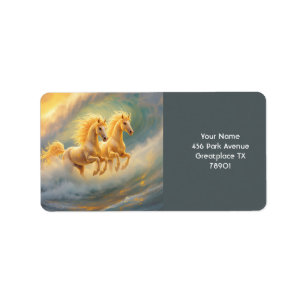 Fantasy Cute Two Horses Wave Label