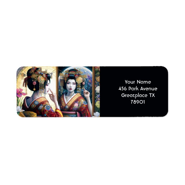 Fantasy Cute Two Japanese Ladies Return Address Label (Front)