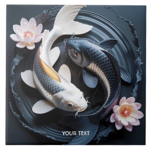 Fantasy Cute Two Koi Fish Ceramic Tile