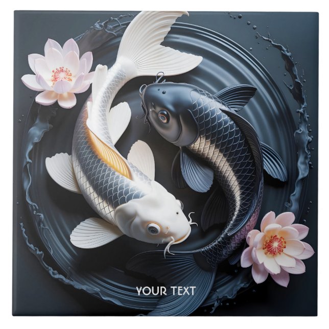 Fantasy Cute Two Koi Fish Ceramic Tile (Front)