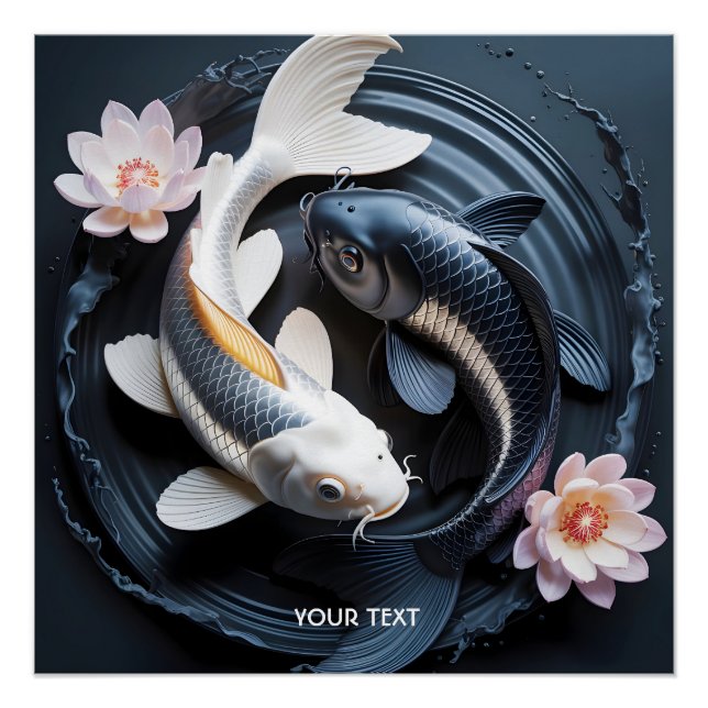 Fantasy Cute Two Koi Fish Poster (Front)