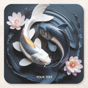 Fantasy Cute Two Koi Fish Square Paper Coaster