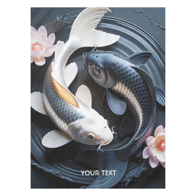 Fantasy Cute Two Koi Fish Tablecloth (Front)