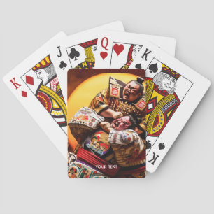 Fantasy Cute Two Sumo Fighters Playing Cards