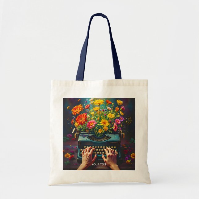 Fantasy Cute  Typewriter Flowers Hands Tote Bag (Front)