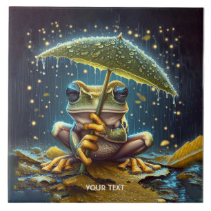 Fantasy Cute Umbrella Frog Rain Ceramic Tile