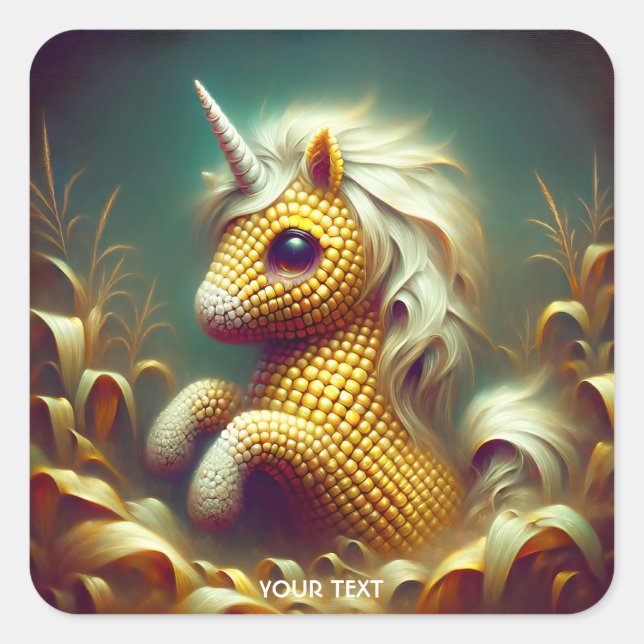 Fantasy Cute Unicorn Made Of Corn Square Sticker (Front)