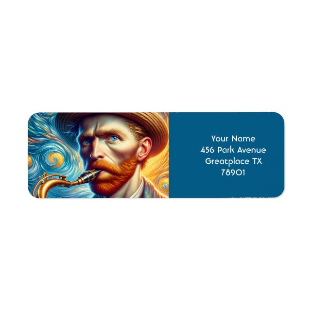 Fantasy Cute Van Gogh Saxophone Return Address Label (Front)