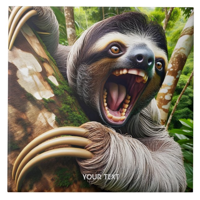 Fantasy Cute Very Angry Sloth Ceramic Tile (Front)