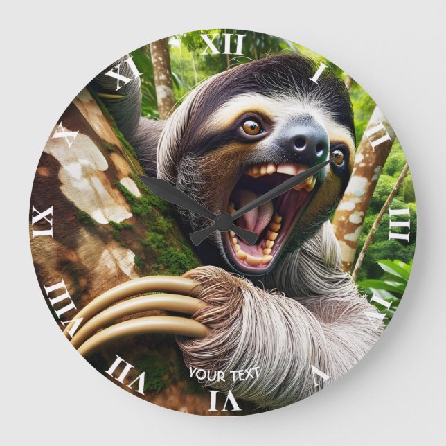 Fantasy Cute Very Angry Sloth Large Clock (Front)