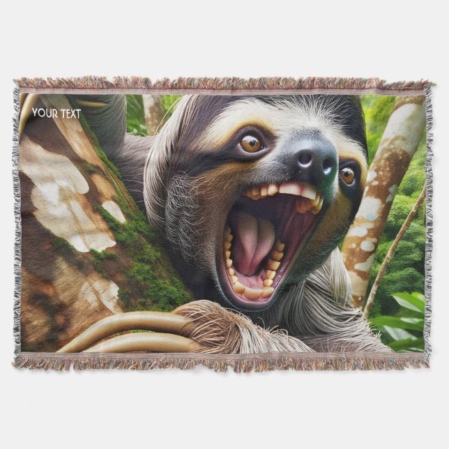 Fantasy Cute Very Angry Sloth Throw Blanket (Front)