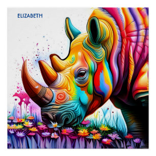 Fantasy Cute Vibrant Vivid Rhino Poster