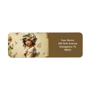Fantasy Cute Victorian Girl Flowers Return Address Label