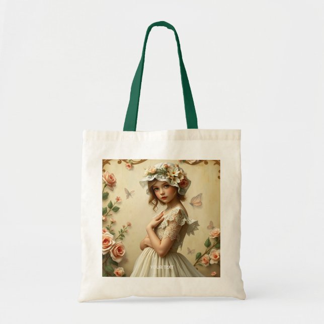 Fantasy Cute Victorian Girl Flowers Tote Bag (Front)