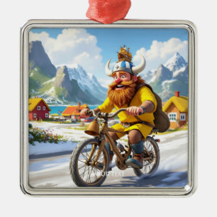 Fantasy Cute Viking Village Bike Metal Ornament