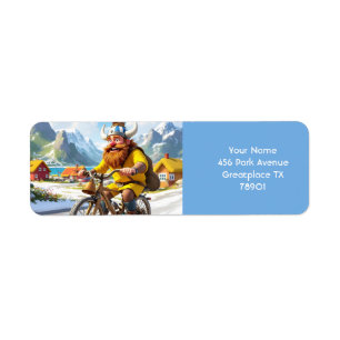 Fantasy Cute Viking Village Bike Return Address Label