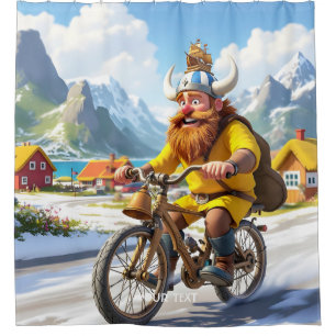 Fantasy Cute Viking Village Bike Shower Curtain