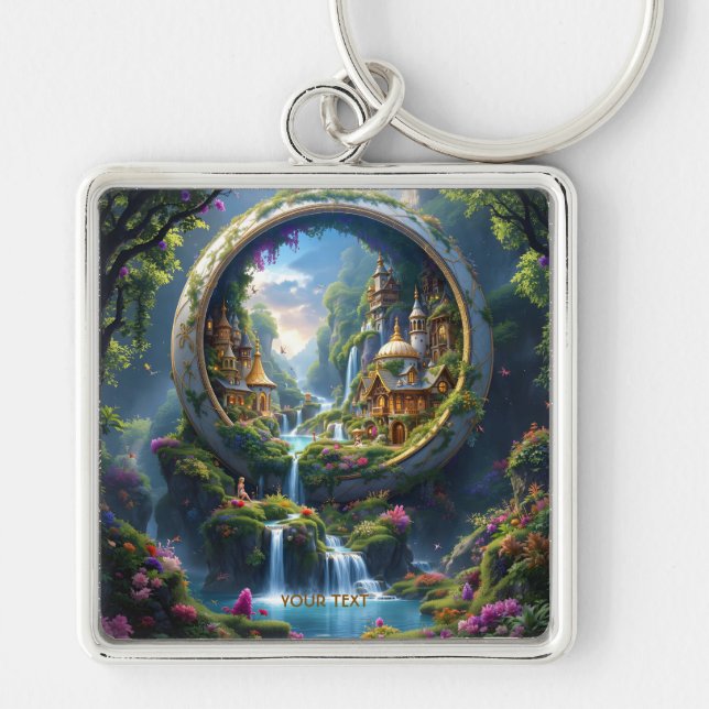 Fantasy Cute Village Tiny City  . Perfect As A Bir Key Ring (Front)