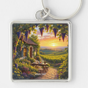 Fantasy Cute Vineyard Cottage Fields Key Ring