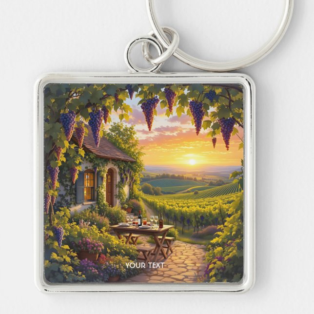 Fantasy Cute Vineyard Cottage Fields Key Ring (Front)