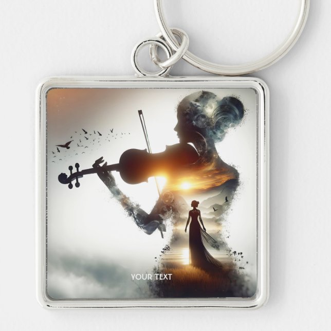 Fantasy Cute Violin Girl Sun Key Ring (Front)