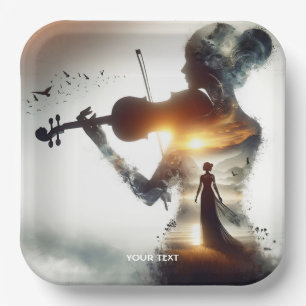 Fantasy Cute Violin Girl Sun Paper Plate
