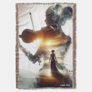 Fantasy Cute Violin Girl Sun Throw Blanket