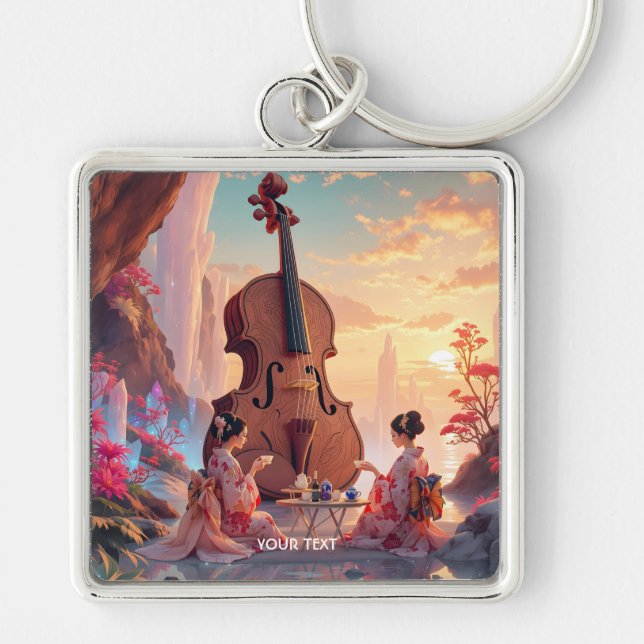Fantasy Cute Violin Girls Tea Key Ring (Front)