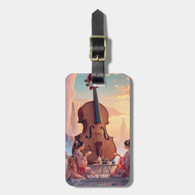 Fantasy Cute Violin Girls Tea Luggage Tag (Front Vertical)