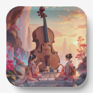 Fantasy Cute Violin Girls Tea Paper Plate