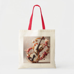 Fantasy Cute Violin Notes Flowers Tote Bag