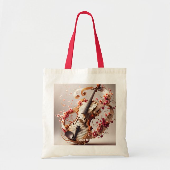 Fantasy Cute Violin Notes Flowers Tote Bag (Front)