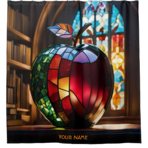 Fantasy Cute Vivid Apple Stained Glass Shower Curtain