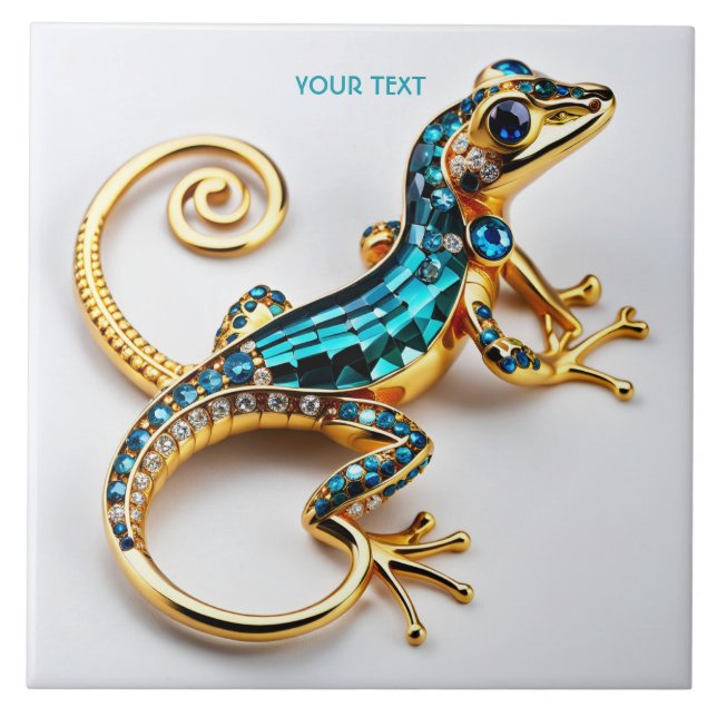 Fantasy Cute Vivid Art Deco Gecko Ceramic Tile (Front)