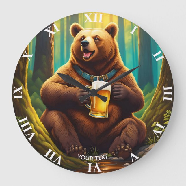 Fantasy Cute Vivid Bear Beer Forest Large Clock (Front)