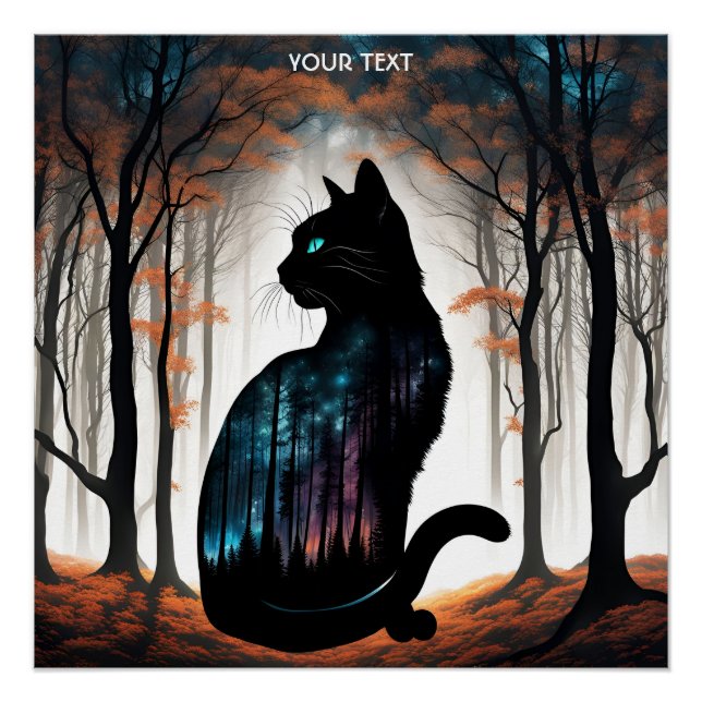 Fantasy Cute Vivid Black Cat Forest Poster (Front)